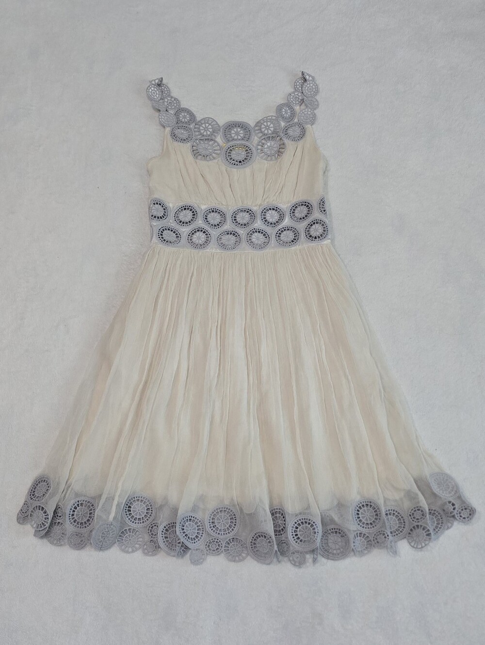 Vintage Y2K Catherine Malandrino Dress 100% Silk Empire Waist Appliqué Size 4